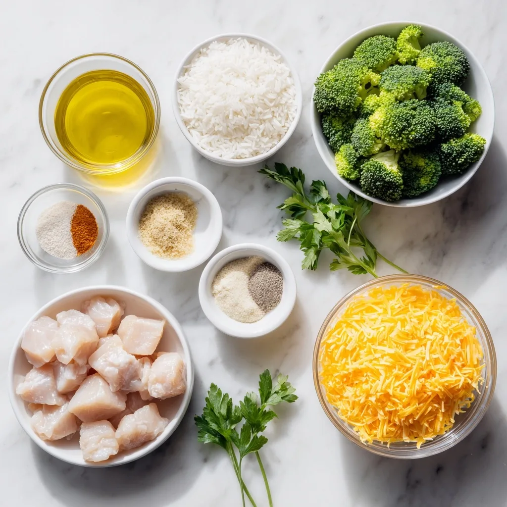 Ingredients for Healthy Chicken Broccoli Rice Plate for Fitness Lovers